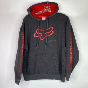 Vintage Fox Racing Grey Hooded Sweatshirt Size Medium